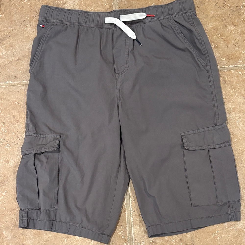 Tommy Hilfiger Men's Charcoal Gray Cargo Shorts with Drawstring Waist
